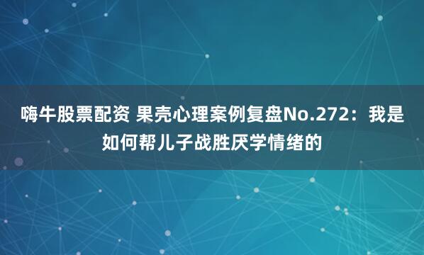 嗨牛股票配资 果壳心理案例复盘No.272：我是如何帮儿子战胜厌学情绪的